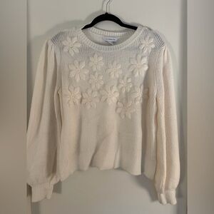 LIZ CLAIBORNE Cream Floral Knit Sweater, Size LP